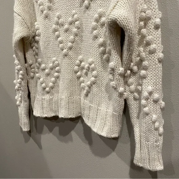 Aqua Bauble Pom Pom Heart Knit Turtleneck Sweater Cream XS - Picture 6 of 7